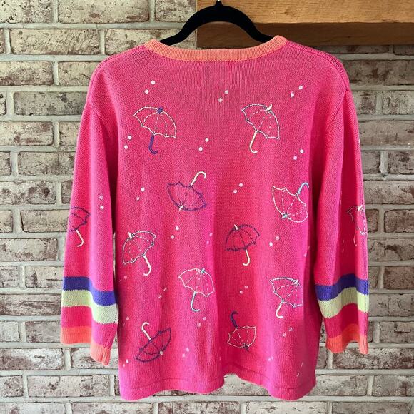 Christopher & Banks Embroidered Umbrella Zip Up Sweater Women’s Large (d-90) - Picture 2 of 4